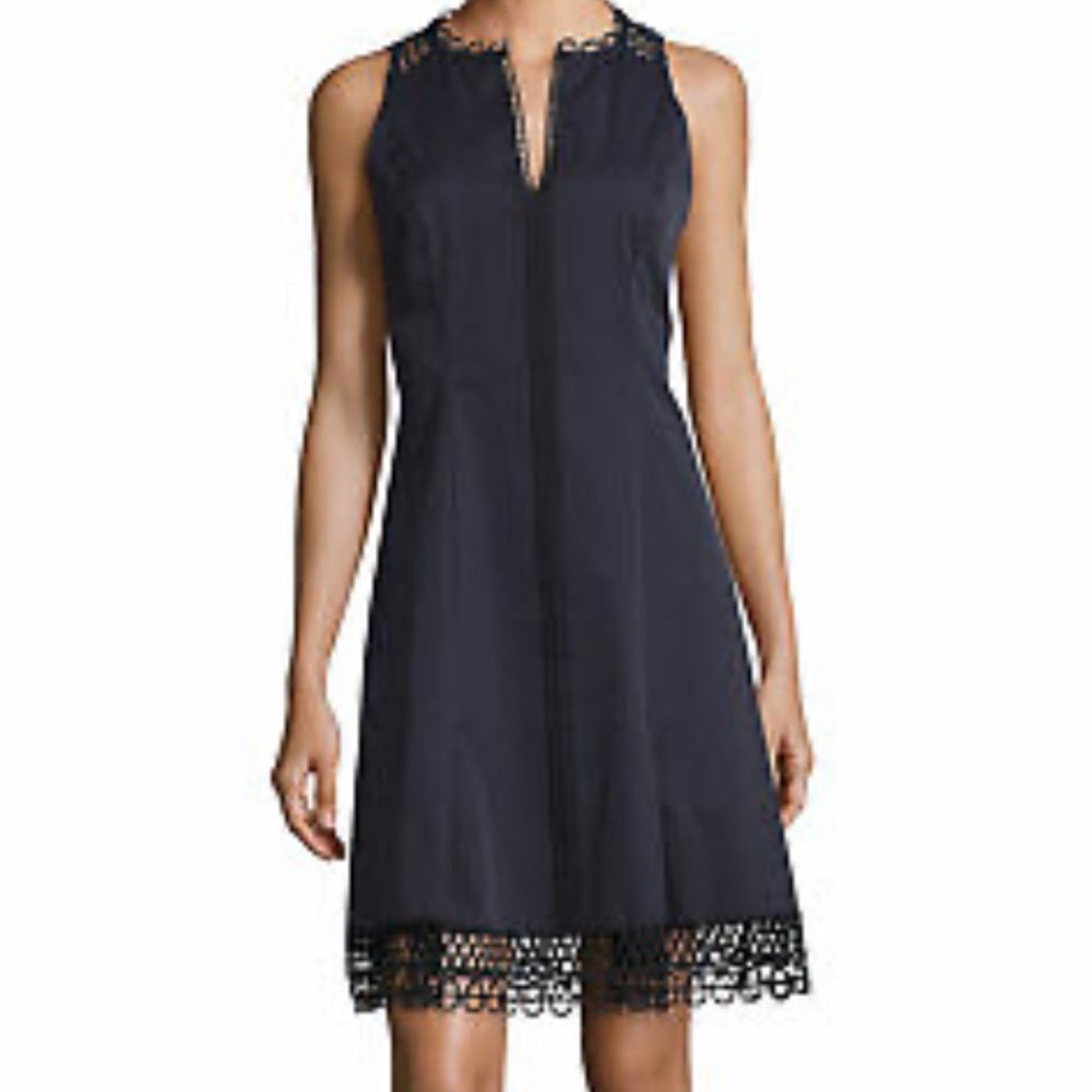 Elie Tahari Loz Dress Navy Sleeveless Dress 10